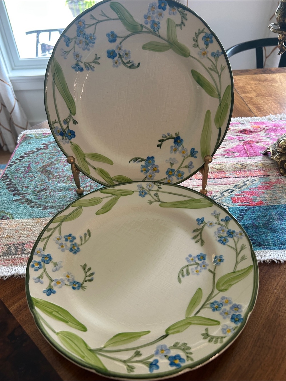 Lot of 2 Vtg FRANCISCAN Forget Me Not 10 5/8” Dinner Plates 70s